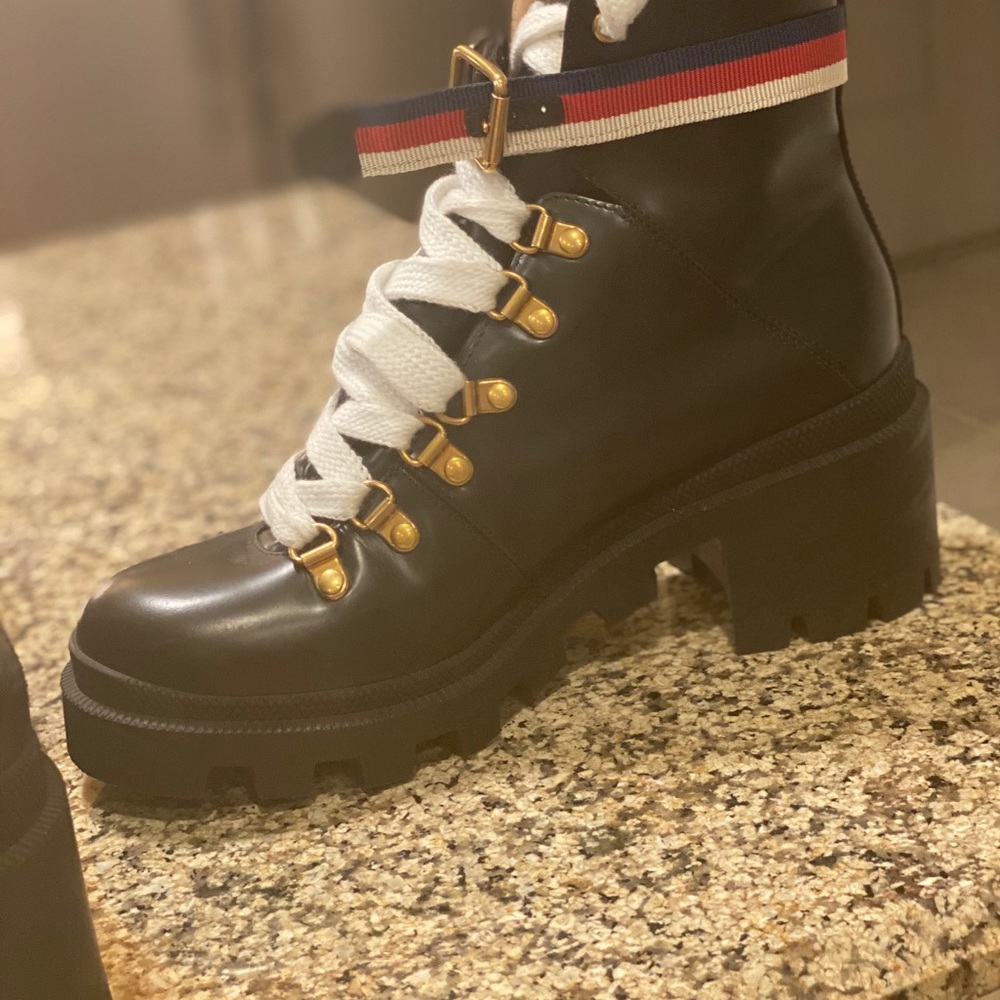 Gucci Combat Boot Trip Leather Boots with bags 7.5